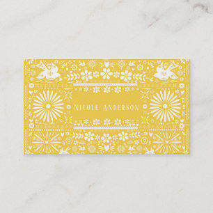 Cartão De Visita Papel Picado Amarelo Branco Mexicano