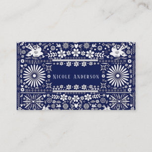 Cartão De Visita Papel Picado Mexicano Azul Marinho Branco