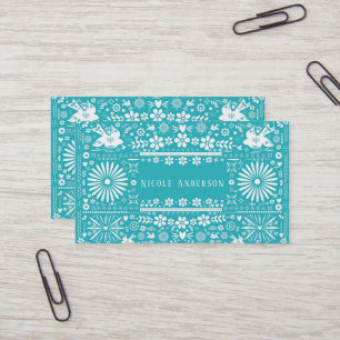 Cartão De Visita Papel Picado Turquesa Azul Mexicano