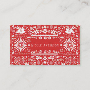 Cartão De Visita Papel Picado Vermelho Branco Mexicano