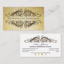 Cartão De Visita Papel Vintage com Redemoinhos de Ouro Antigo Elega