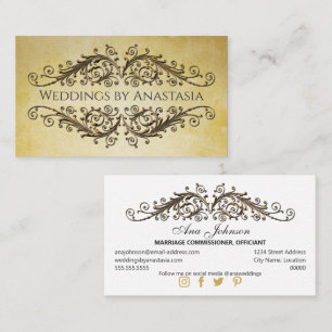 Cartão De Visita Papel Vintage com Redemoinhos de Ouro Antigo Elega