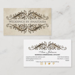 Cartão De Visita Papel Vintage com Redemoinhos Elegantes em Dourado