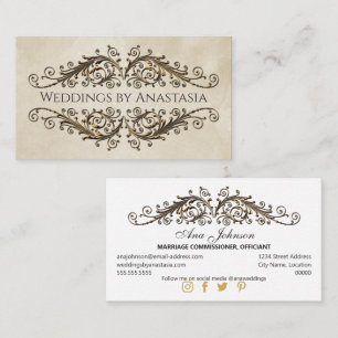 Cartão De Visita Papel Vintage com Redemoinhos Elegantes em Dourado