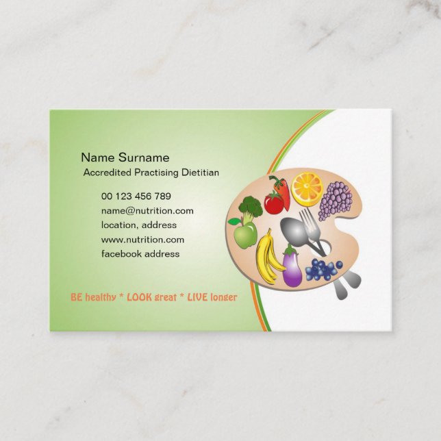 Cartão de visita para a dietista & o nutricionista (Frente)