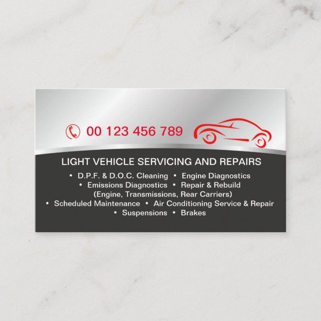 Cartão de visita para serviços automotivos (Frente)