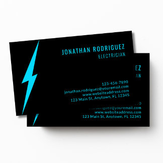 Cartão De Visita Parafuso de Iluminação Azul Neon Preto Eletricista