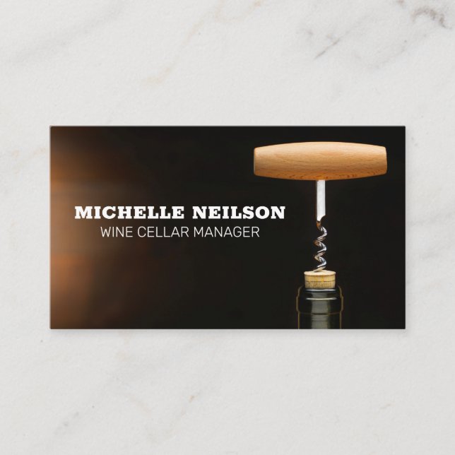 Cartão De Visita Parafuso de saca-rolha em garrafa de vinho (Frente)