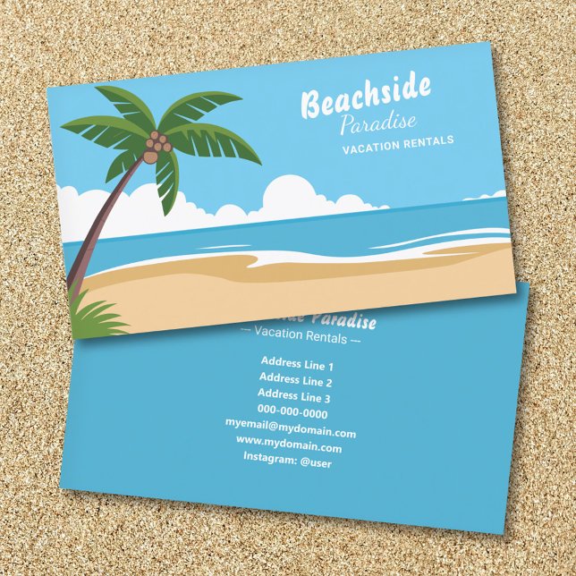 Cartão De Visita Paraíso - Aluguéis de Férias (Beachside Paradise - Vacation Rentals Business Card)