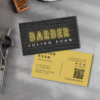 Cartão De Visita Parede de Tijolo Preto Rústico Tipografia Néon Bar