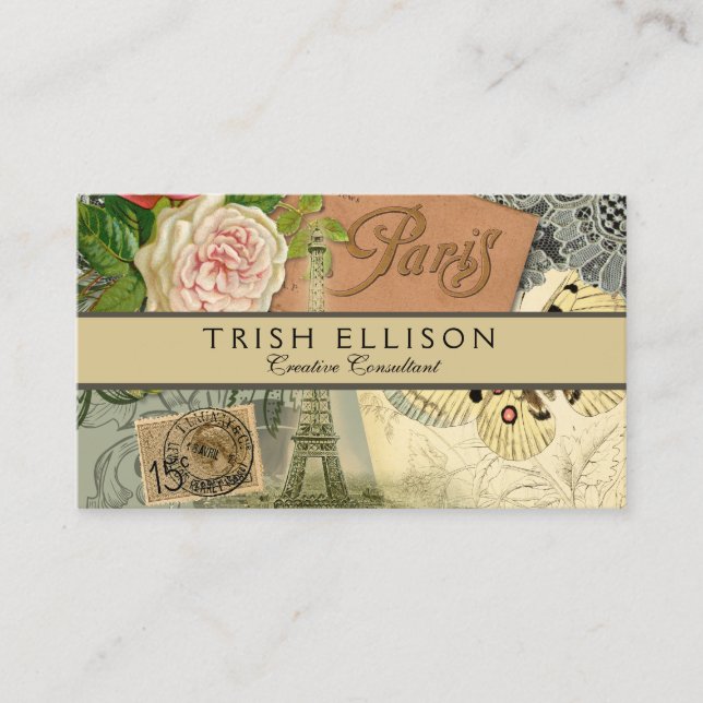 Cartão De Visita Paris França Antiga Colagem de Trabalho de arte Ei (Frente)