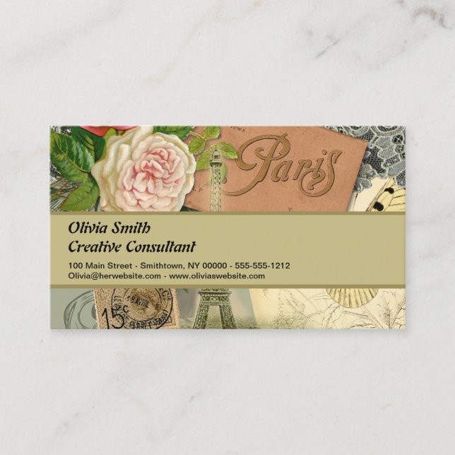 Cartão De Visita Paris França Antiga Colagem de Trabalho de arte Ei (Frente)
