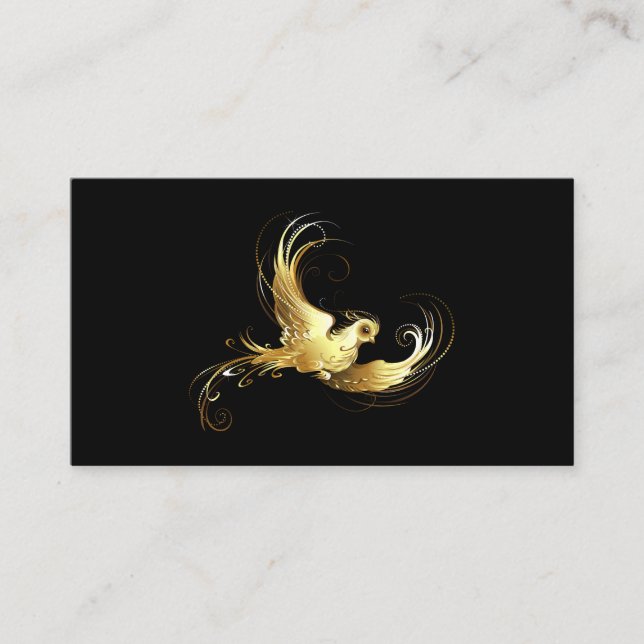 Cartão De Visita Pássaro ouro sobre fundo preto (Frente)
