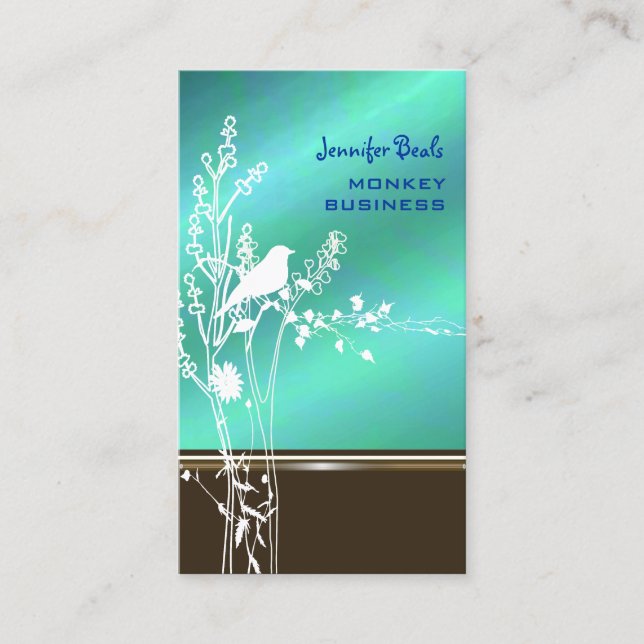 Cartão De Visita Pássaro retrô em um galho (Frente)