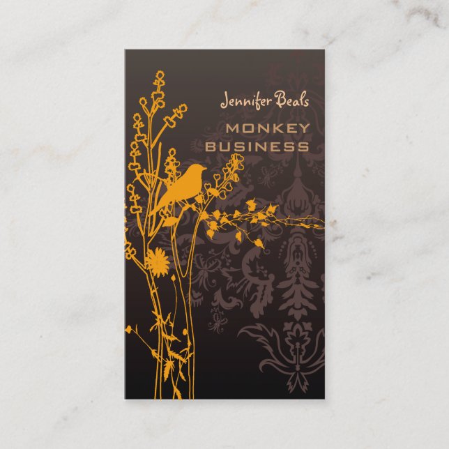 Cartão De Visita Pássaro retrô em um galho + chocolate (Frente)