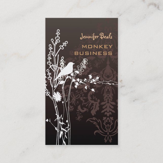 Cartão De Visita Pássaro retrô em um galho + chocolate (Frente)