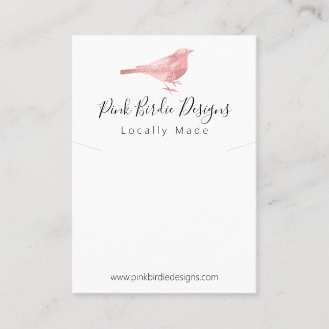 Cartão De Visita Pássaro Rosa Colar Colar à Mão (Frente)