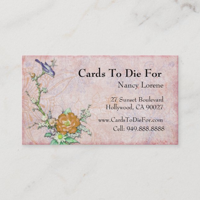 Cartão De Visita Pássaro roxo em um ramo (Frente)