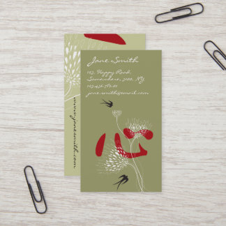 Cartão De Visita Pássaros Andorinha Coração Chinês Kanji Floral Ori