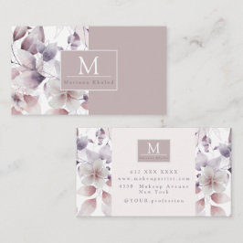 Cartão De Visita Pássaros Florais Nome do monograma de natureza púr