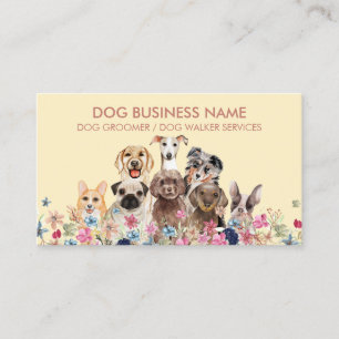 Cartão De Visita Passeador De Cachorro Botânico Floral Rosa Amarelo