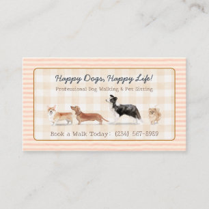 Cartão De Visita passeador de cães Gingham Marrom linhas Pet Sittin