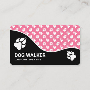 Cartão De Visita Passeador de Cães Patas Rosa e Preto Elegante Serv