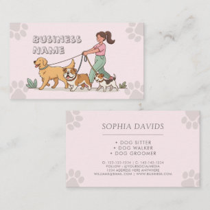 Cartão De Visita Passeador de Cães Pet Sitting Rosa Fofo