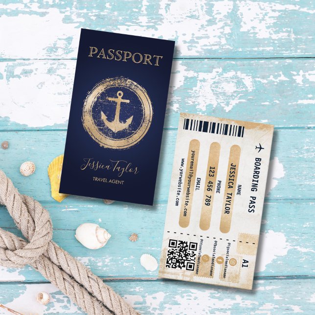 Cartão De Visita Passport Travel Agent World Map Boarding Pass (Criador carregado)