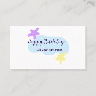 Cartão De Visita Pastel blue clouds stars purple happy birthday nam