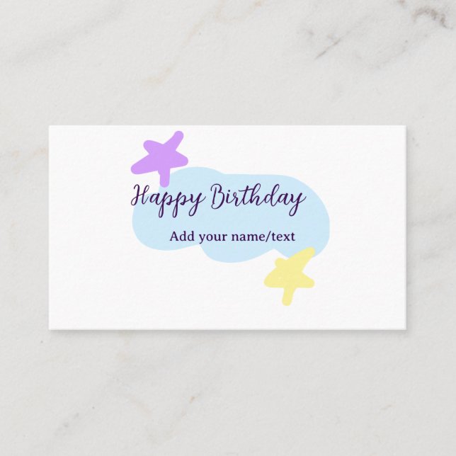 Cartão De Visita Pastel blue clouds stars purple happy birthday nam (Frente)