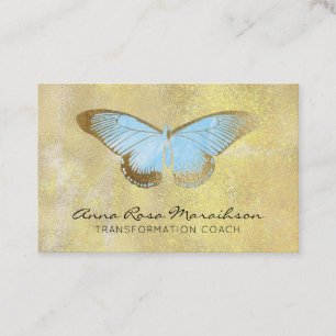 Cartão De Visita *~* Pastel Blue Glitter Fantasy Borboleta Dourada