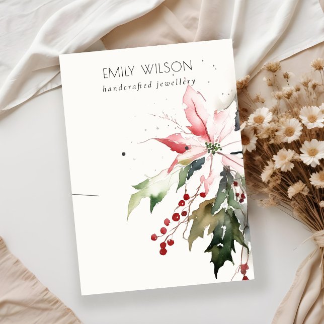 Cartão De Visita Pastel Christmas Berry Poinsettia Necklace Earring (Criador carregado)