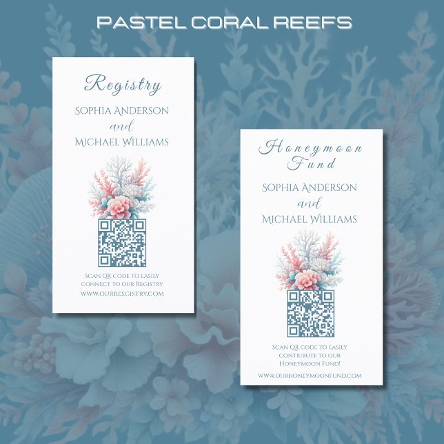 Cartão De Visita Pastel Coral Reefs-Registry-Honeymoon (Pastel Coral Reef Beach Wedding Collection Registry and Honeymoon Fund Card)