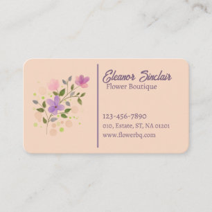 Cartão De Visita Pastel de Creme Roxo, Flor Feminina Estética