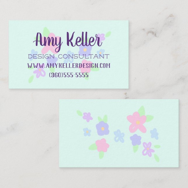 Cartão De Visita Pastel de Flores de Corte (Frente/Verso)