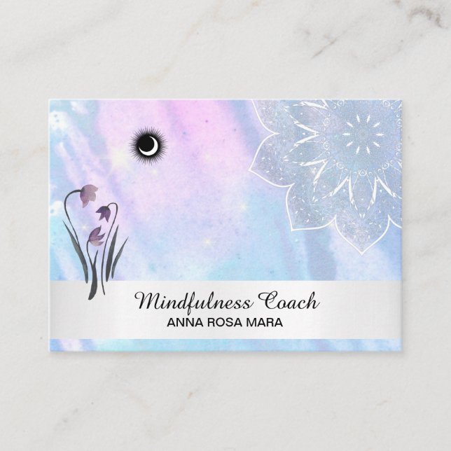 Cartão De Visita *~* Pastel Floral Moon Lacey Mandala Foil  (Frente)