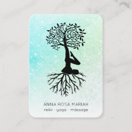 Cartão De Visita *~* Pastel Glitter Ombre QR Tree Life Yoga