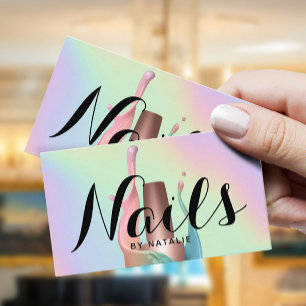 Cartão De Visita Pastel Holographic, Manicurista Polonês Salon