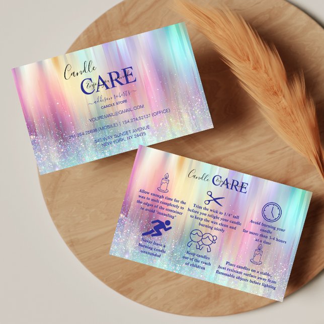 Cartão De Visita Pastel Holographic Modern Candle Care (Criador carregado)