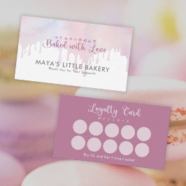 Cartão De Visita Pastel Pink Dripping Bakery Loyalty Rewards