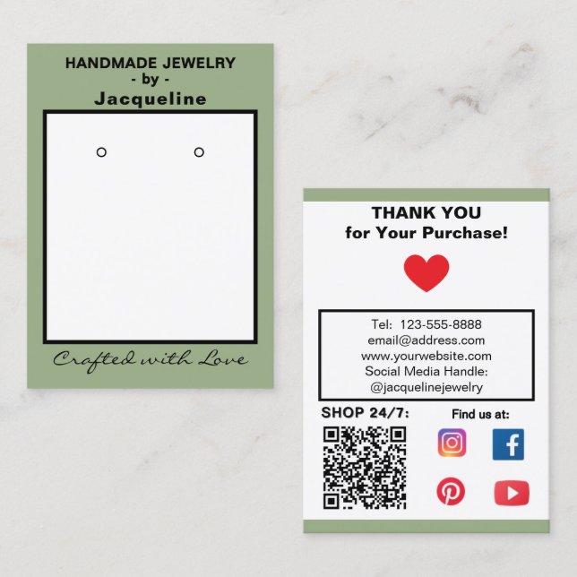 Cartão De Visita Pastel Pink Jewelry Earrings Social QR Codes (Frente/Verso)