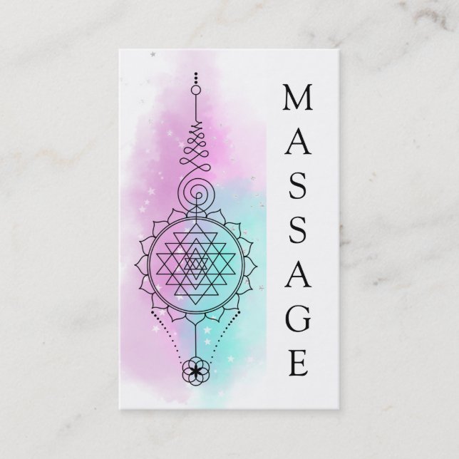 Cartão De Visita *~* Pastel Rainbow Stars Sacred Geometry Massagem (Frente)