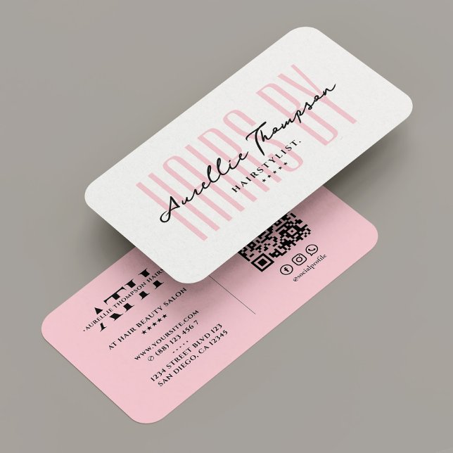 Cartão De Visita Pastel Rosa, Esticado, Colado Colorido Moderno (Hair Stylist Pink Pastel Aesthetic Modern Business Card
)