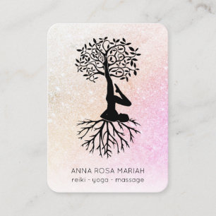 Cartão De Visita *~* Pastel Tree of Life Yoga QR code Glitter