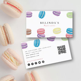 Cartão De Visita Pastel Watercolor Macarons Pastel Chef Código QR