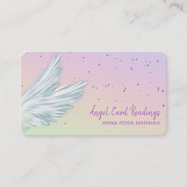 Cartão De Visita *~* Pastel White Angel Wings Starry Rainbow (Frente)