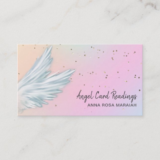 Cartão De Visita *~* Pastel White Angel Wings Starry Rainbow (Frente)