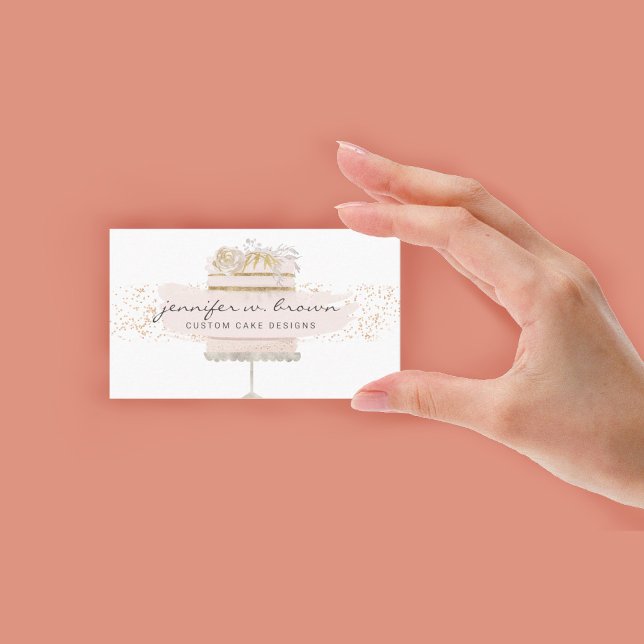 Cartão De Visita Pastelaria de Bolo-Rosa-Rosa-Cinzento (Glitter Pink Cake Floral Bakery Pastry Patisserie Business Card)