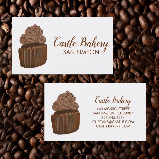 Cartão De Visita Pastelaria de CUPCAKE de cozinha chocolate moderno (Cute watercolor chocolate cupcake on this custom bakery business card
)